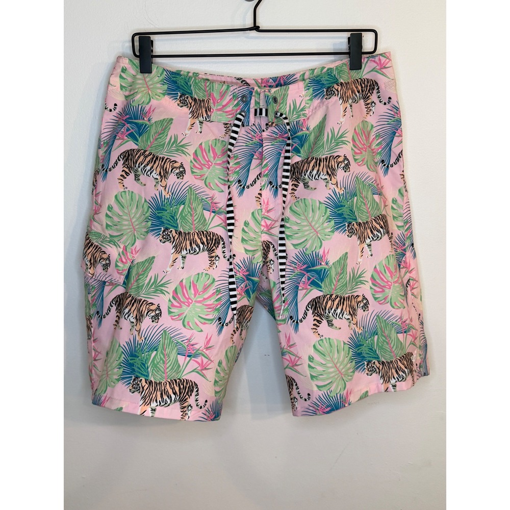 Dolfin Uglies Mens Tiger Tropical Print Board Shorts Pink Size 34